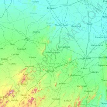 Mahendragarh topographic map, elevation, relief