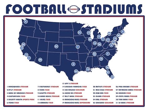 Football Stadium Map, NFL Stadium Map, NFL Stadiums, Football Stadiums ...