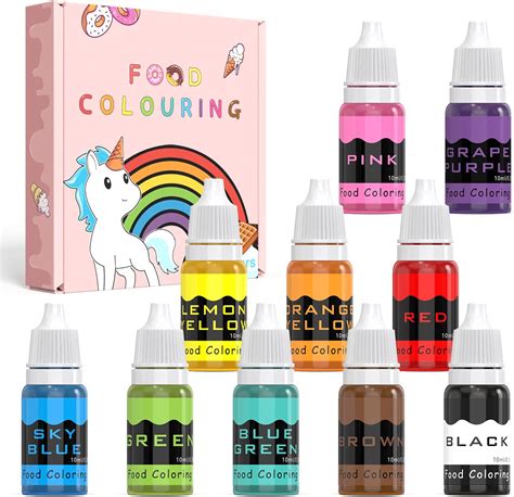 Food Colouring Liquid 10ml×10 Colours Concentrated Liquid Cake Icing Food Colouring Set for ...