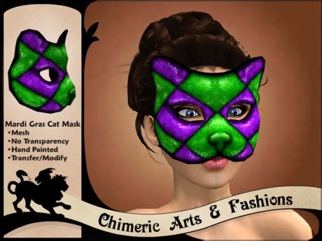 Second Life Marketplace - Mardi Gras Cat Mask Box - Purple & Green