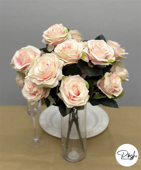 PINK BLUSH Rose Bouquet With PREMIUM Silk Roses. Wedding Centerpiece Roses. Artificial Flowers ...