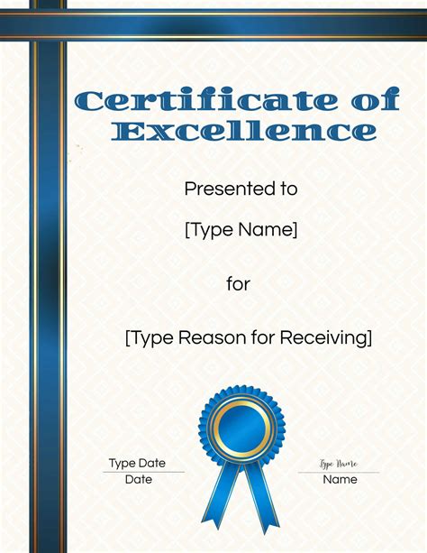 Free Editable Certificate Of Excellence