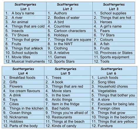 Scattergories Categories List - 10 Free PDF Printables | Printablee ...