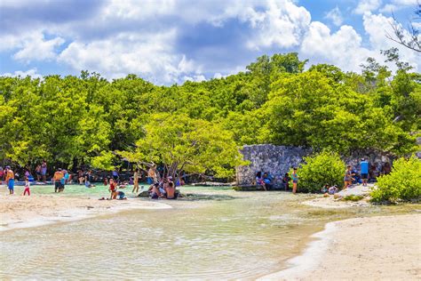 Playa del Carmen Quintana Roo Mexico 2021 Tropical mexican beach cenote Punta Esmeralda Playa ...