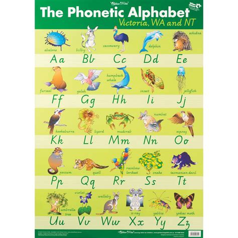 ZECC011 - Chart - Phonetic Alphabet VIC / WA / NT - Kookaburra Educational Resources - one of ...