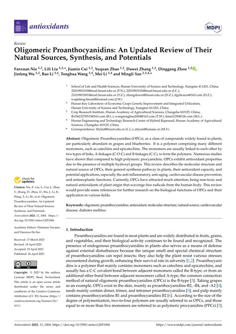 (PDF) Oligomeric Proanthocyanidins: An Updated Review of Their Natural Sources, Synthesis, and ...