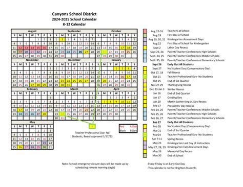 Canyons School District Calendar 2024-2025 (Holiday Breaks)