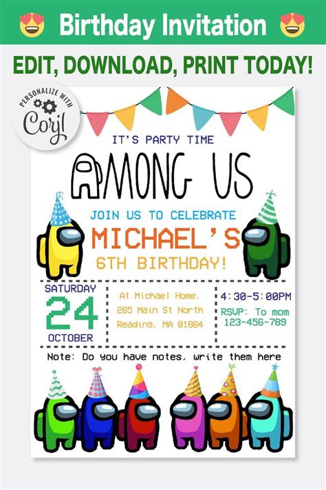 Among Us Birthday Invitation Template | Editable | Printable | Instant Download | Birthday ...