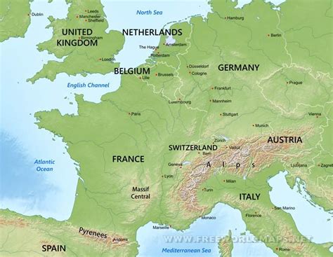 Western Europe map | Europe map, Map quiz, Physical map