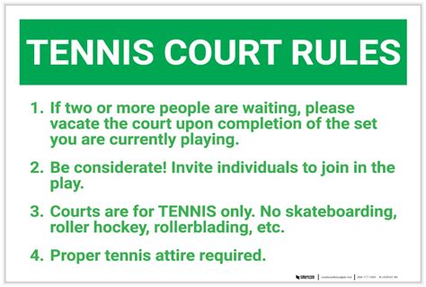 Tennis Court Rules: Six Rules Bulleted List Portrait - Label | Creative Safety Supply