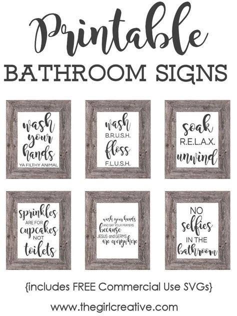 Printable Bathroom Signs + SVGs | Printable bathroom signs, Bathroom printables, Diy bathroom decor