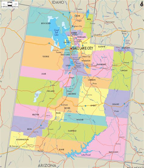 Map Of State Of Utah, With Outline Of The State Cities, Towns And ...