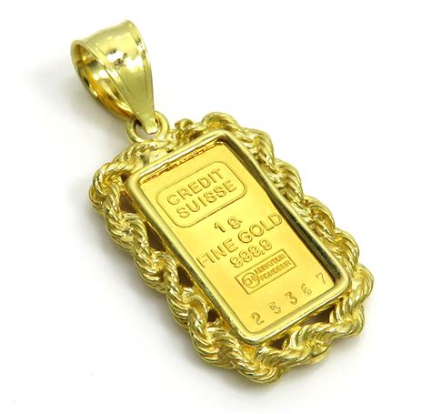 Buy 14k Yellow Gold Rope Frame With Suisse 24k Gold Mini Bar Pendant Online at SO ICY JEWELRY