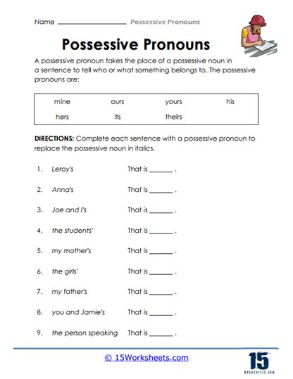 Possessive Pronouns Worksheets - 15 Worksheets.com