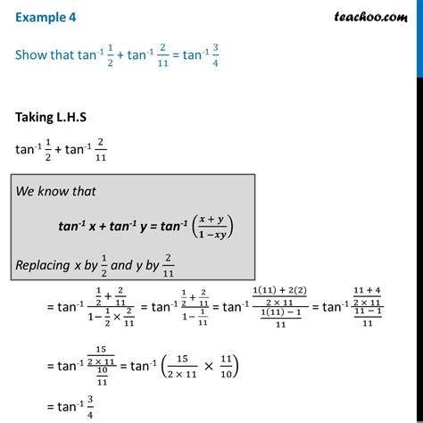 Question 1 - Show tan-1 1/2 + tan-1 2/11 = tan-1 3/4 - Examples