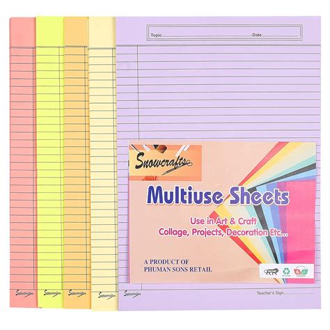 SNOW CRAFTS A4 One Side Ruled Coloured Project Sheets (A4-100 SHEETS ...