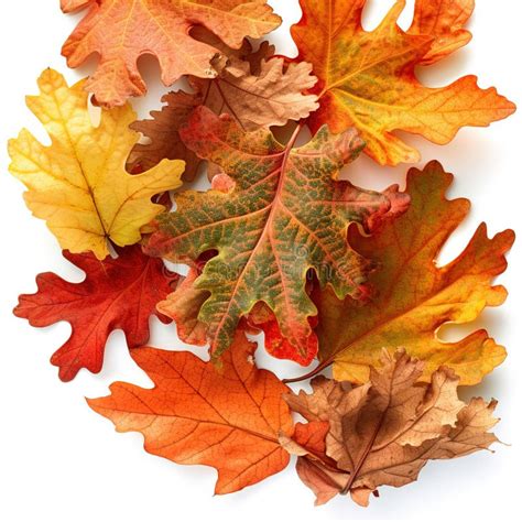 Fall Colored Oak Leaves in White Background Stock Illustration ...