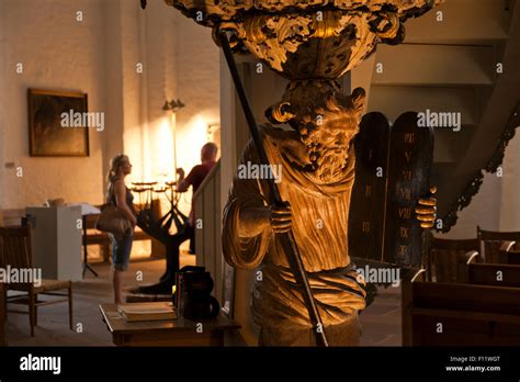 statue of Moses with the Ten Commandments in the Lutheran St. Nicholas Church, Kiel, Schleswig ...