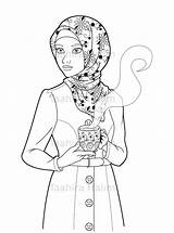 Muslim Hijabi Coloring Book Page Download  Muslimah Lady With Mug Etsy sketch template