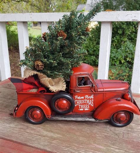 Red truck, Personalized Red truck, Christmas decor, Red Truck decor ...