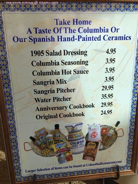 Online Menu of Columbia Cafe on the Tampa Riverwalk Restaurant, Tampa, Florida, 33602 - Zmenu