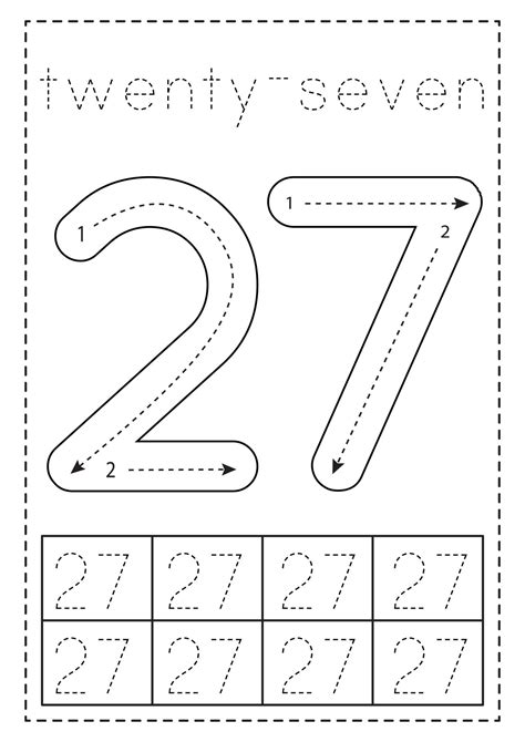 Tracing number twenty seven. Preschool worksheet. Black and white. 9826991 Vector Art at Vecteezy