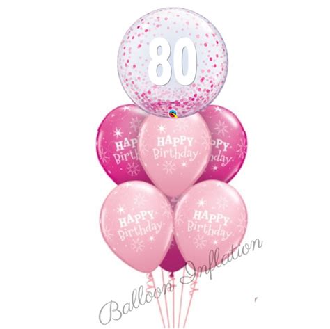 80th Birthday Pink Confetti Bubble Balloon Bouquet