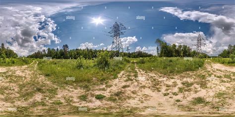 360° view of full seamless spherical hdri panorama 360 degrees angle view near high voltage ...