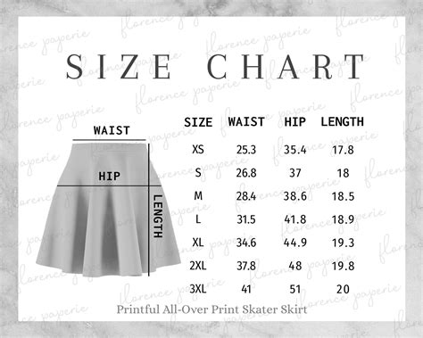 Printful Women Skirt Size Chart, All-over Print Skater Skirt for Women, Downloadable, Printable ...