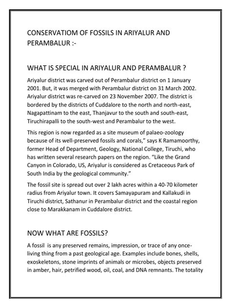 Conservatiom of Fossils in Ariyalur and Perambalur | PDF | Fossil ...