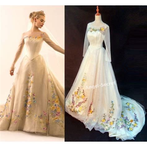 P305 Movie Costume Cinderella 2015 Ella wedding bridal dress with long train