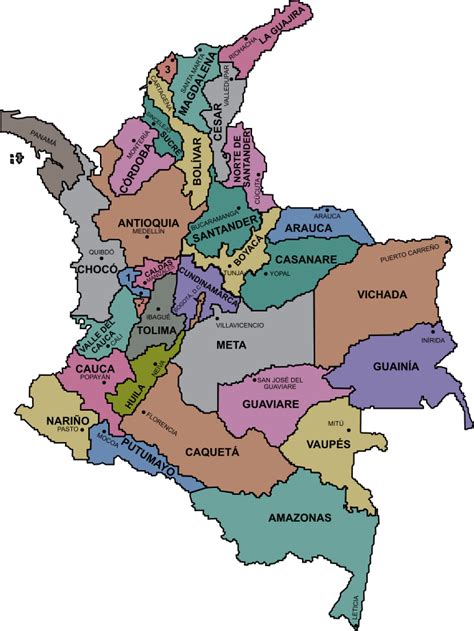 Mapa de Colombia y sus regiones y departamentos en PDF gratis