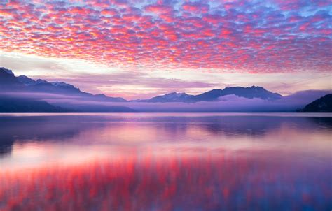 Wallpaper sunset, mountain, lake, reflection images for desktop, section пейзажи - download