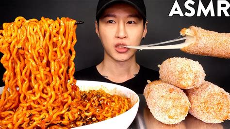 ASMR SPICY FIRE NOODLES & MOZZARELLA CORN DOGS MUKBANG (No Talking ...