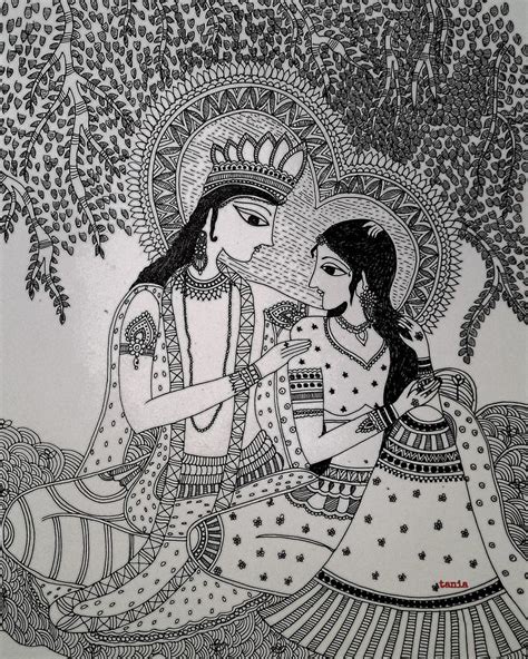 Madhubani Radha Krishna Leela Scene | African art paintings, Modern art ...