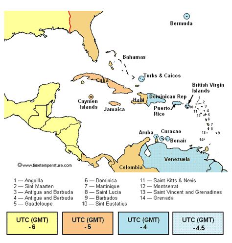 Caribbean Time Zone Map