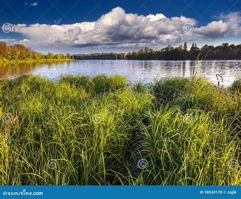 Colorful Spring Landscape on Lake Stock Photo - Image of river, horizon ...