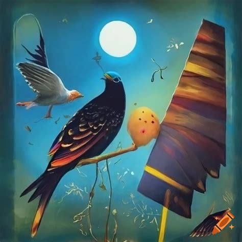 Dixit card: european agriculture and birds on Craiyon