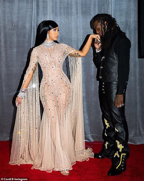 Cardi B Stuns in Sheer Mugler Ensemble: Grammy Awards Glamour and Risqué Red Carpet Moments with ...