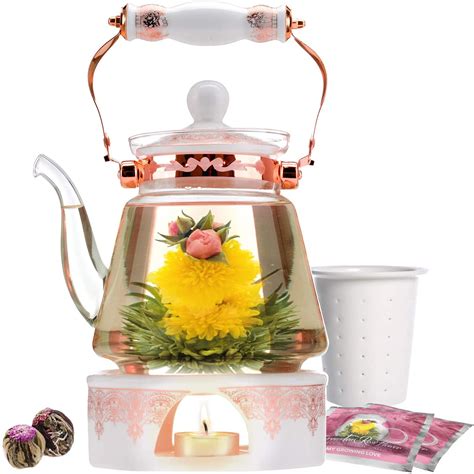 Teabloom Buckingham Palace Teapot & Flowering Tea Gift Set (6 Pieces) - Stovetop Safe Glass ...