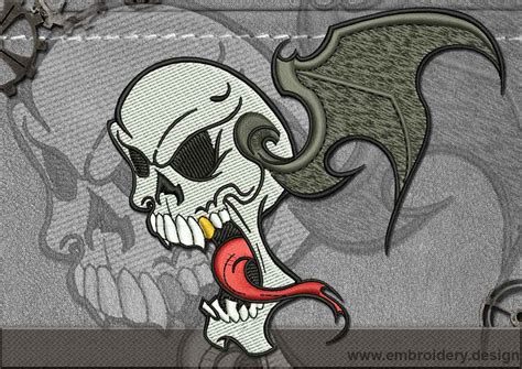 Design embroidery Biker patch The Flying Skull by www.embroidery.design