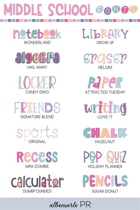 16 Back-to-School Fonts for Middle School - Albemarle PR | Teacher fonts, School fonts ...