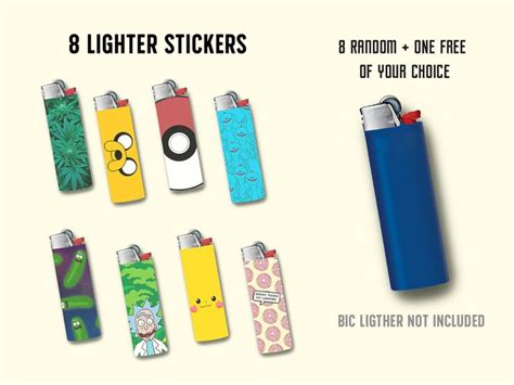 Lighter Sticker Set • 8 Random Waterproof Vinyl Lighter Stickers For BIC Lighter DIY • Cartoon ...