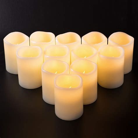 Set of 12 Flameless candles battery operated LED pillar real wax ...