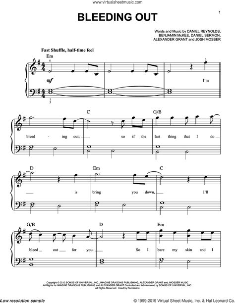 Bleeding Out sheet music for piano solo (PDF-interactive)