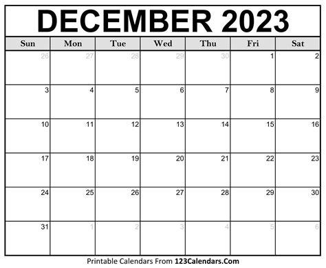 Printable December 2023 Calendar Templates - 123Calendars.com