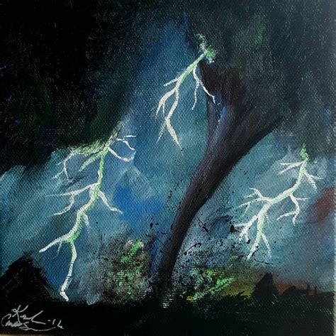 Night Terror Acrylic painting Tornado 6x6 beautiful storm