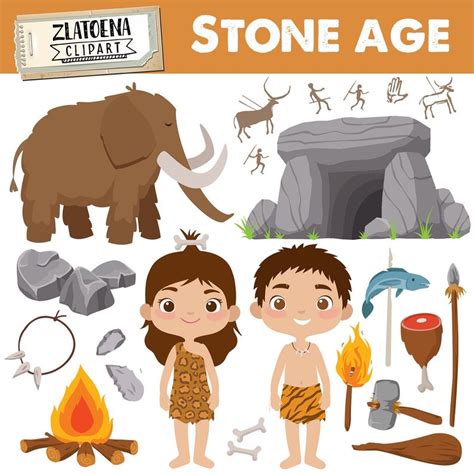 Prehistoric clipart Stone age clipart Ice age graphics Caveman | Etsy Stone Age Cave Paintings ...