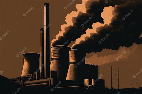 Premium Photo | A black and white illustration of a factory with smoke ...