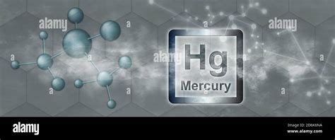 Hg symbol. Mercury chemical element with molecule and network on grey background Stock Photo - Alamy